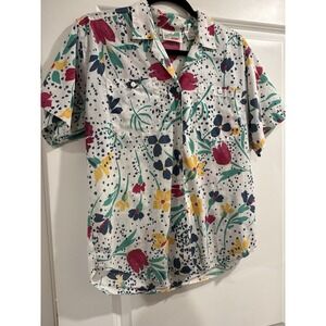 Vintage Center‎ Aisle Women's Floral Print Short Sleeve Button Up Shirt Size M